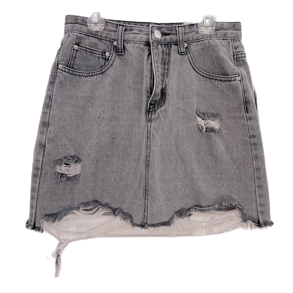 Fashion light Black Distressed Raw Hem Jean Skirt Size S